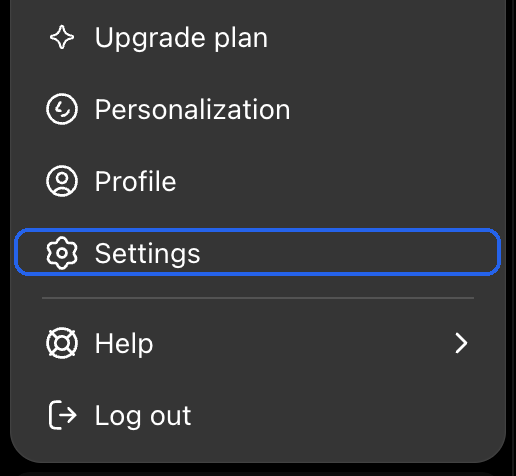 Open your ChatGPT profile menu and click Settings